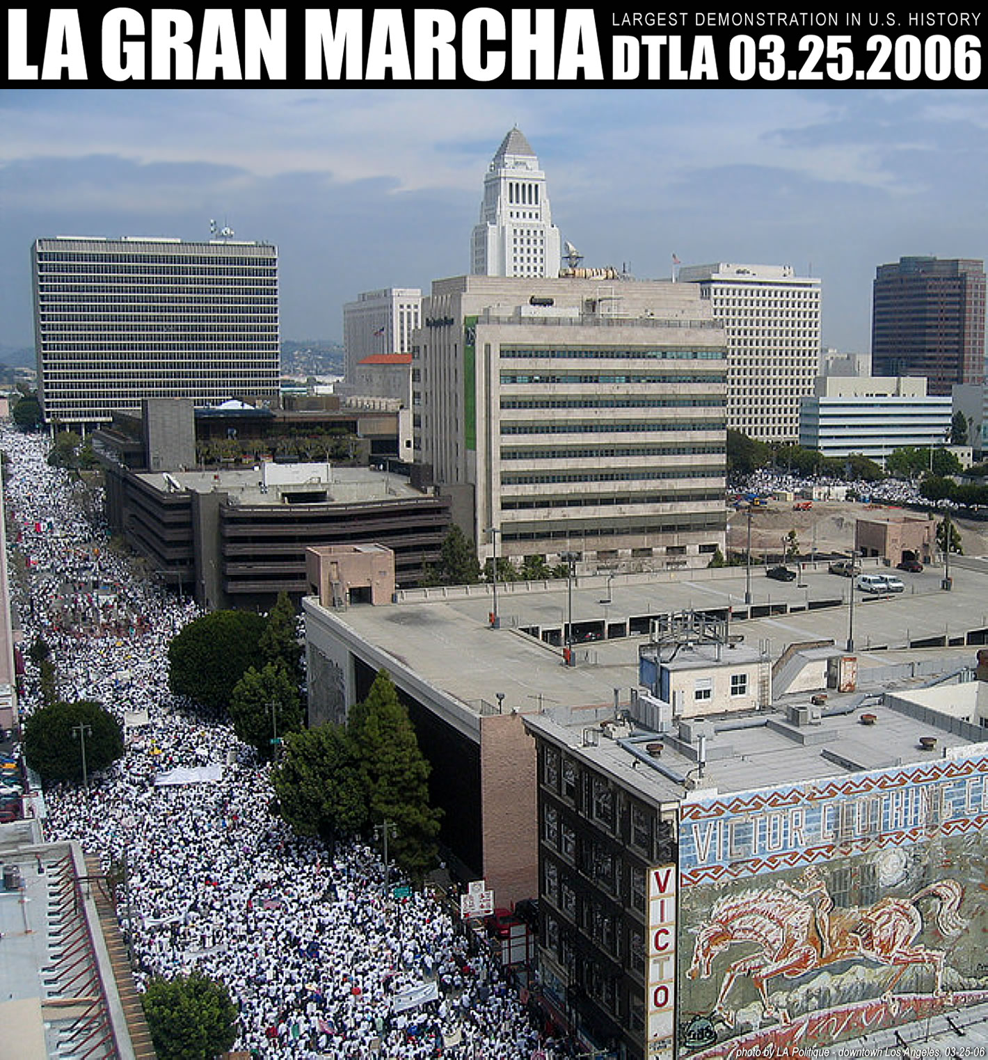 Los Angeles Latinos surround L.A. City Hall during La Gran Marcha on March 25, 2006.