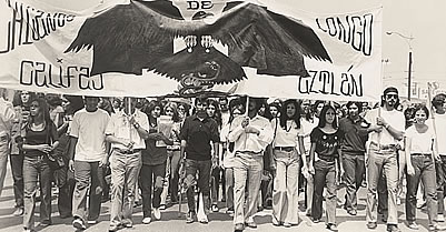 Chicanos march in Los Angeles during the Chicano Movement