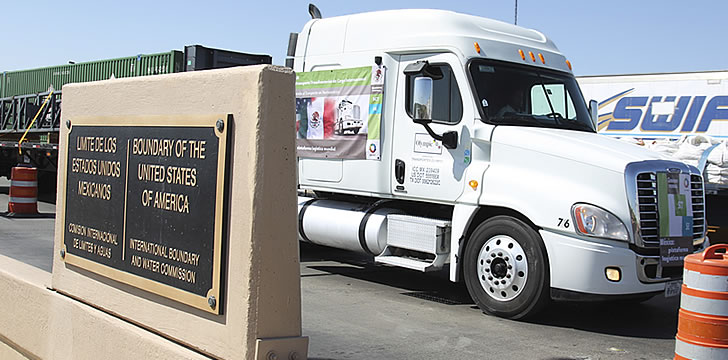 Large semi-trucks seen crossing U.S. Mexico border